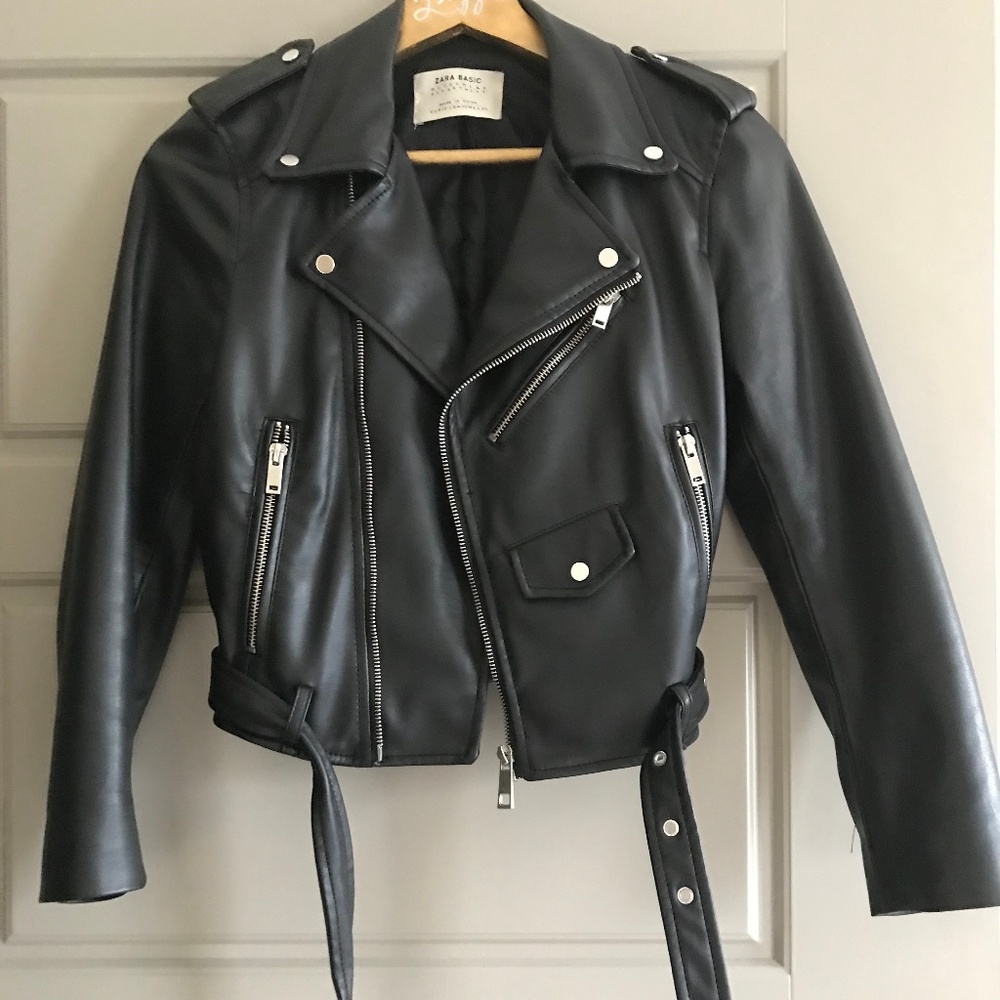 Zara Faux Leather Moto Biker Jacket Size XS